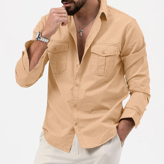Herren nan legeres Baumwoll-Twill-Hemd mit aufgesetzten Brustklappen und Kentkragen EB