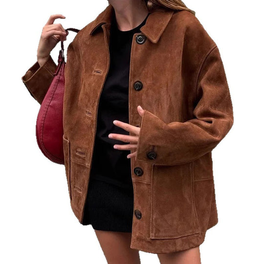 Damen modische Wildlederjacke im lässigen Schnitt EB