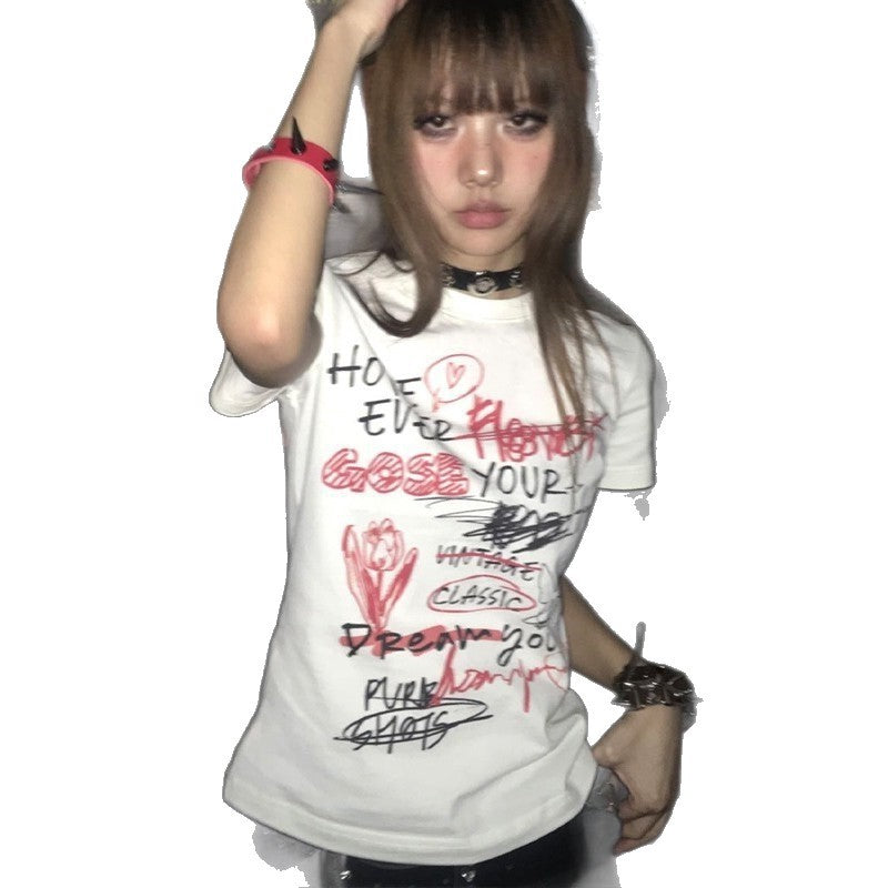 Damen lässiges Statement T-Shirt mit kreativem Print EB