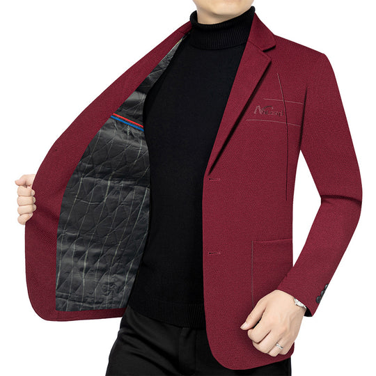 Herren elegantes halbgefüttertes Struktur-Sakko mit gesteppter Thermo-Innenfütterung und aufgesetzten Taschen EB