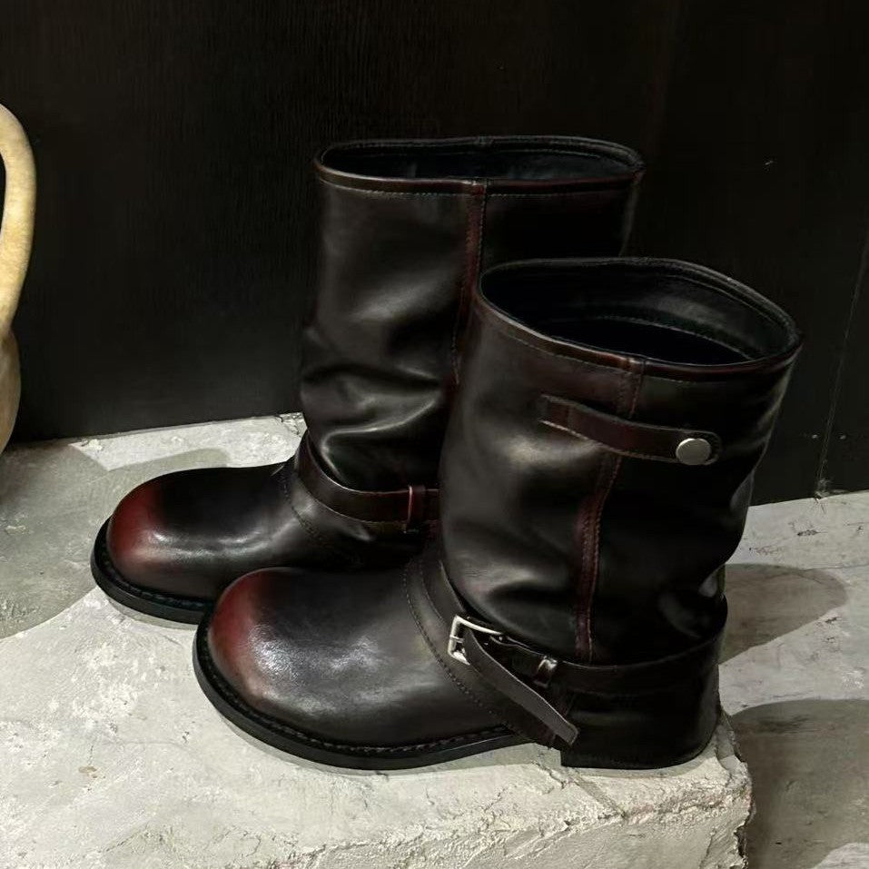 Damen modische Winterstiefel mit gerafftem Schaft und dekorativem Schnallenakzent EB