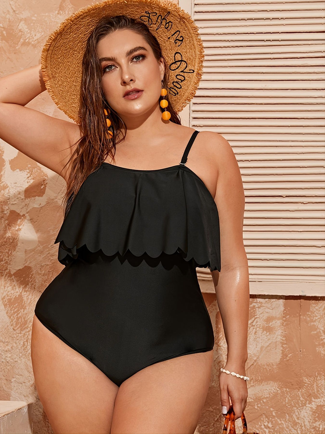 Damen Einteiler Badeanzug mit elegantem Volant-Design EB