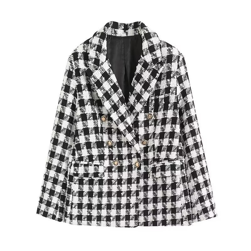Damen Doppelt gestepptes Karoblazerjacke EB