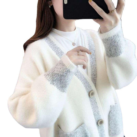 Damen Strickjacke mit modischen Kontrastdetails und tiefen Taschen EB
