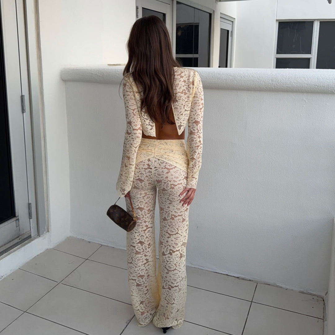 Damen Zweiteiliges Spitzen-Outfit mit weitem Ärmel und figurschmeichelnder Passform EB