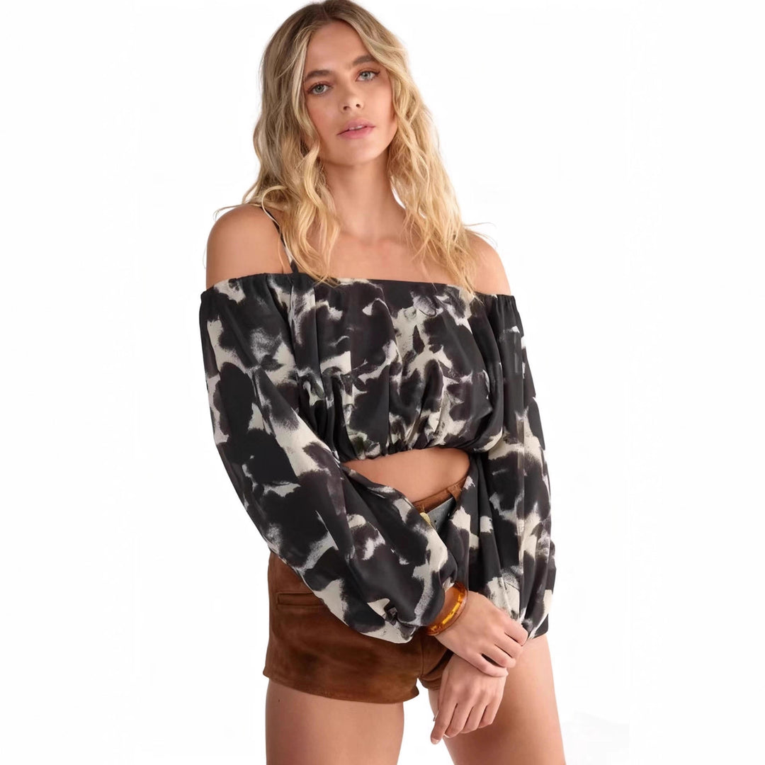 Damen trendige Schulterfreie Bluse mit voluminösen Ärmeln und eleganten Details EB