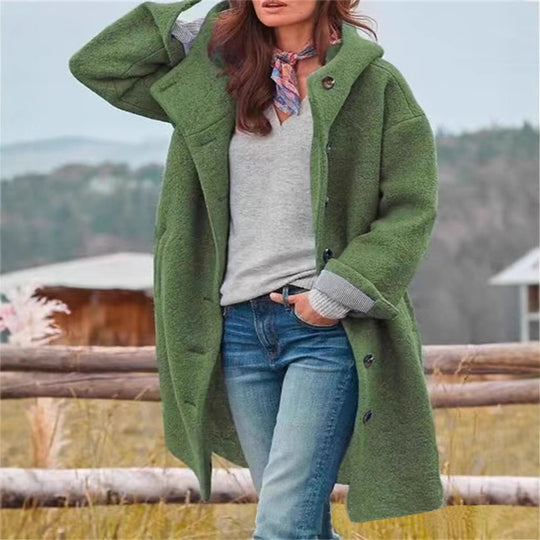 Damen Übergroßer Wollmantel mit stylischem Kragen und Knopfdetails EB