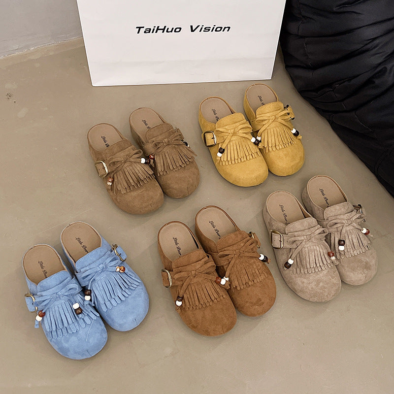 Damen Clogs mit fransigem Design und eleganter Schnalle EB