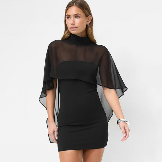 Damen Elegante Wickelbluse mit transparenter Kapuze und asymmetrischem Saum EB