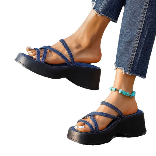 Damen Plattform-Sandalen mit modischem Übergangs-Riemendesign EB