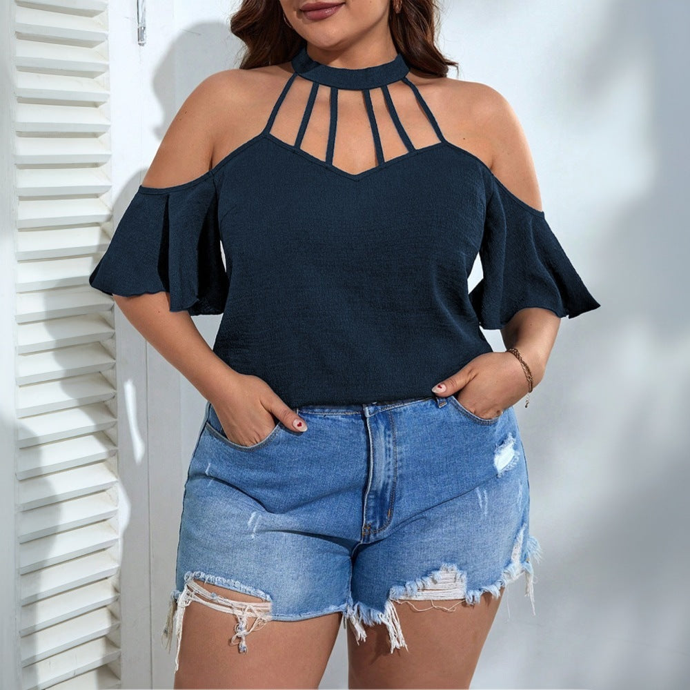 Damen Off-Shoulder Top mit Stehkragen und verspielten Rüschendetails EB