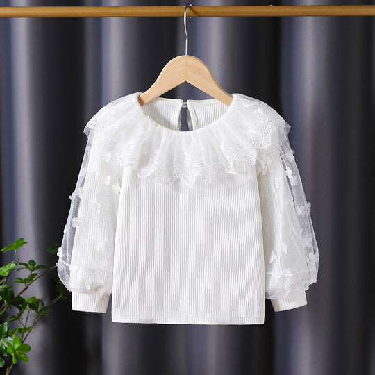Damen Bluse mit romantischem Tüllkragen und floralen Stickereien EB