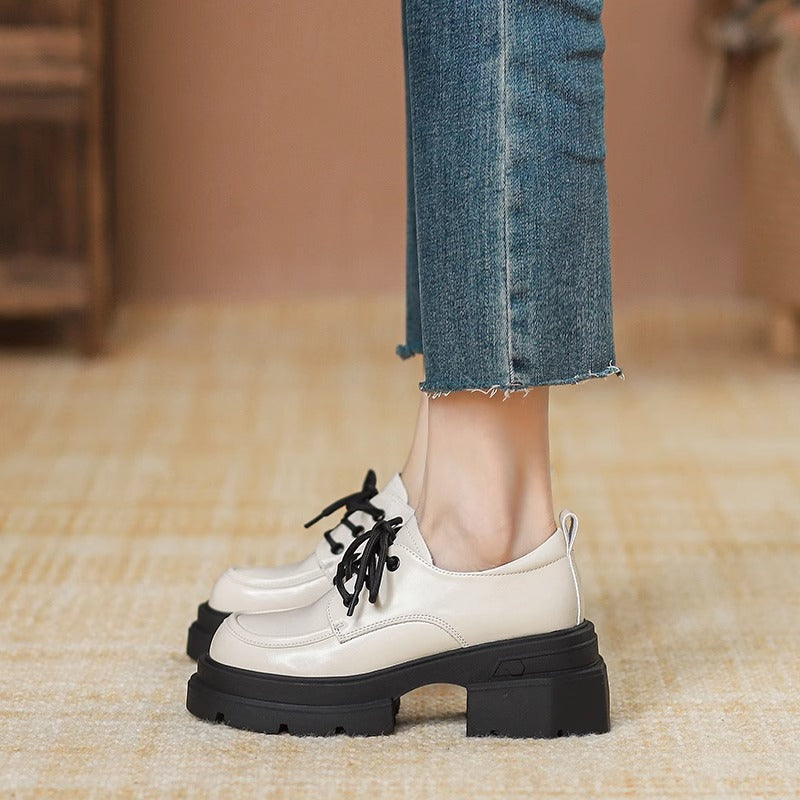 Damen elegante Schnürschuhe mit robustem Plateau und komfortablem Lederoberteil EB