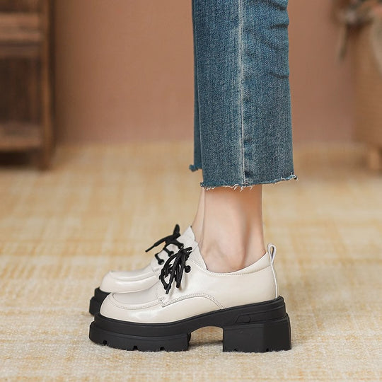 Damen elegante Schnürschuhe mit robustem Plateau und komfortablem Lederoberteil EB