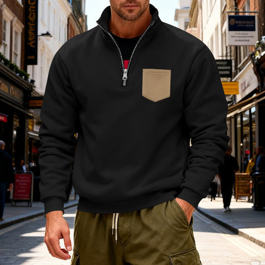 Herren modischer Sweatshirt mit halbem Reißverschluss und aufgesetzter Tasche EB