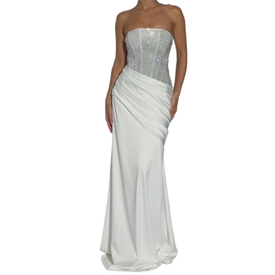 Damen Elegant Maxi-Kleid mit funkelndem Oberteil EB