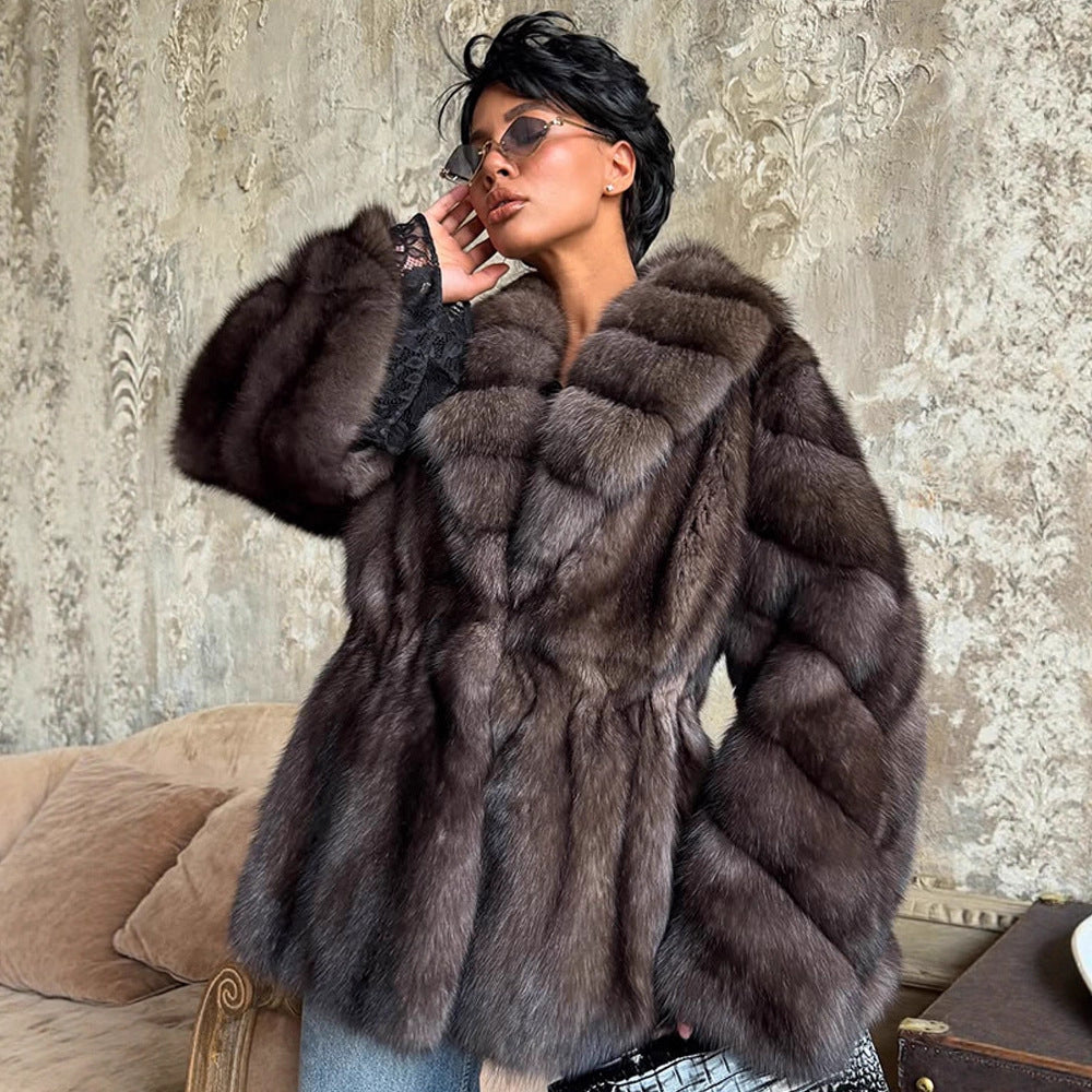 Damen luxuriöse Kunstfelljacke mit weitem Schnitt und modischen Details EB