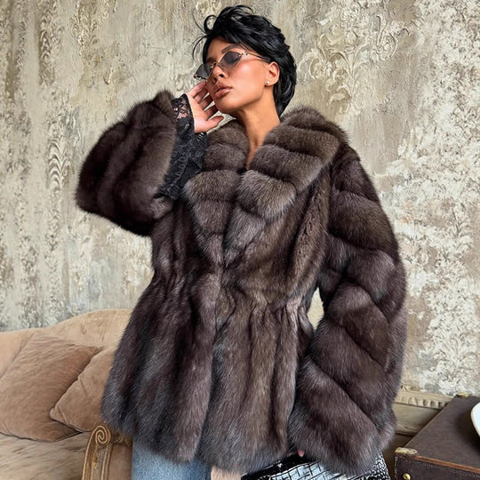 Damen luxuriöse Kunstfelljacke mit weitem Schnitt und modischen Details EB