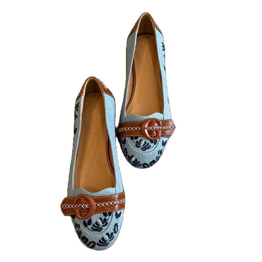 Damen Ballerinas mit modischem Blumenmuster und elegantem Schnallenakzent EB