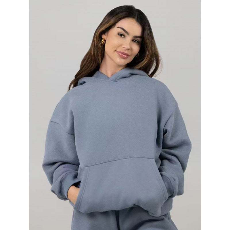 Damen nan oversized Kapuzenpullover mit Kängurutasche und weichem Fleece-Innenfutter EB