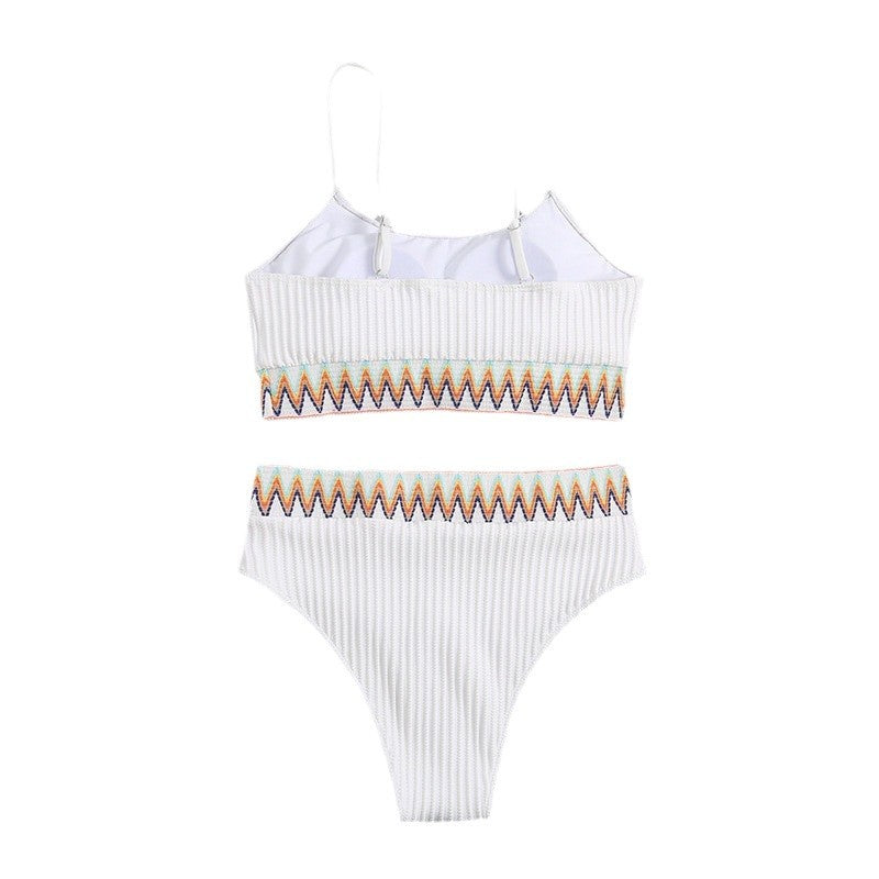 Damen Hochtailliertes Bikini-Set mit gestreiftem Oberteil EB