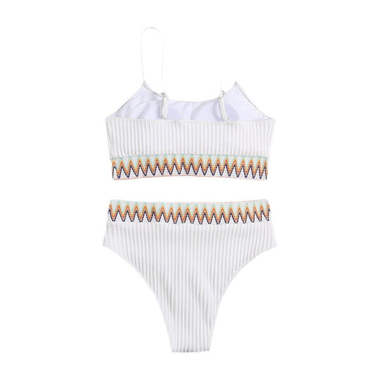 Damen Hochtailliertes Bikini-Set mit gestreiftem Oberteil EB