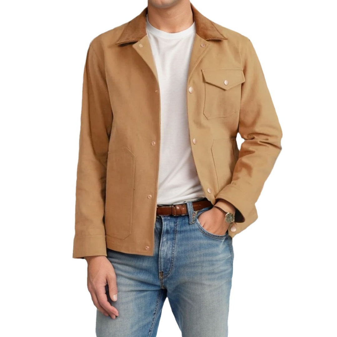 Herren Suedejacke mit modischem Design und praktischen Taschen EB