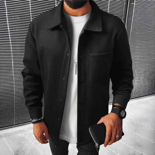 Herren nan minimalistische Hemdjacke aus softem Fleece mit verdeckter Druckknopfleiste und aufgesetzter Brusttasche EB
