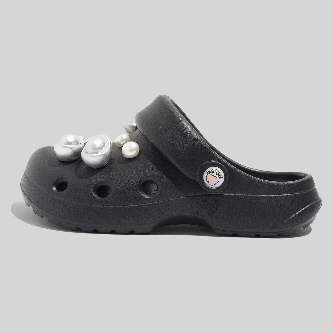 Damen Modische Clogs mit dekorativen Perlen und einzigartigem Design EB