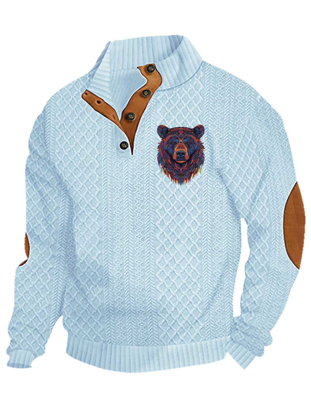 Herren nan Heritage-Strukturpullover mit Stehkragen Lederimitat-Besatz Ellenbogen-Patches und Halbknopfleiste EB