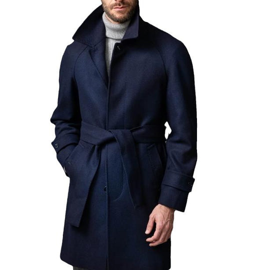 Herren eleganter Mantel mit Gürtel und klassischem Revers EB