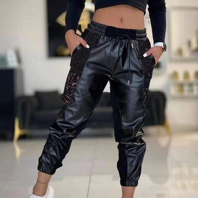 Damen Modische Sporthose mit elegantem Spitzenbesatz EB