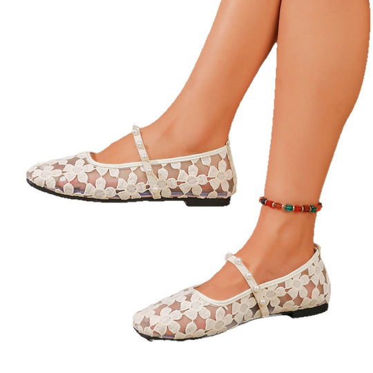 Damen Ballerinas mit zarten Spitzenmotiven EB