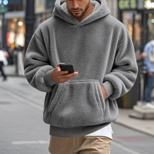 Herren übergroßer Fleece-Hoodie mit Kängurutasche und gemütlichem Schnitt EB