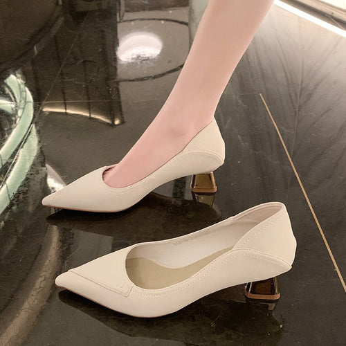 Damen elegante Pumps mit goldfarbenem Blockabsatz EB