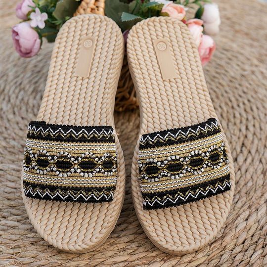 Damen dekorative Riemensandalen mit handgefertigten Applikationen EB