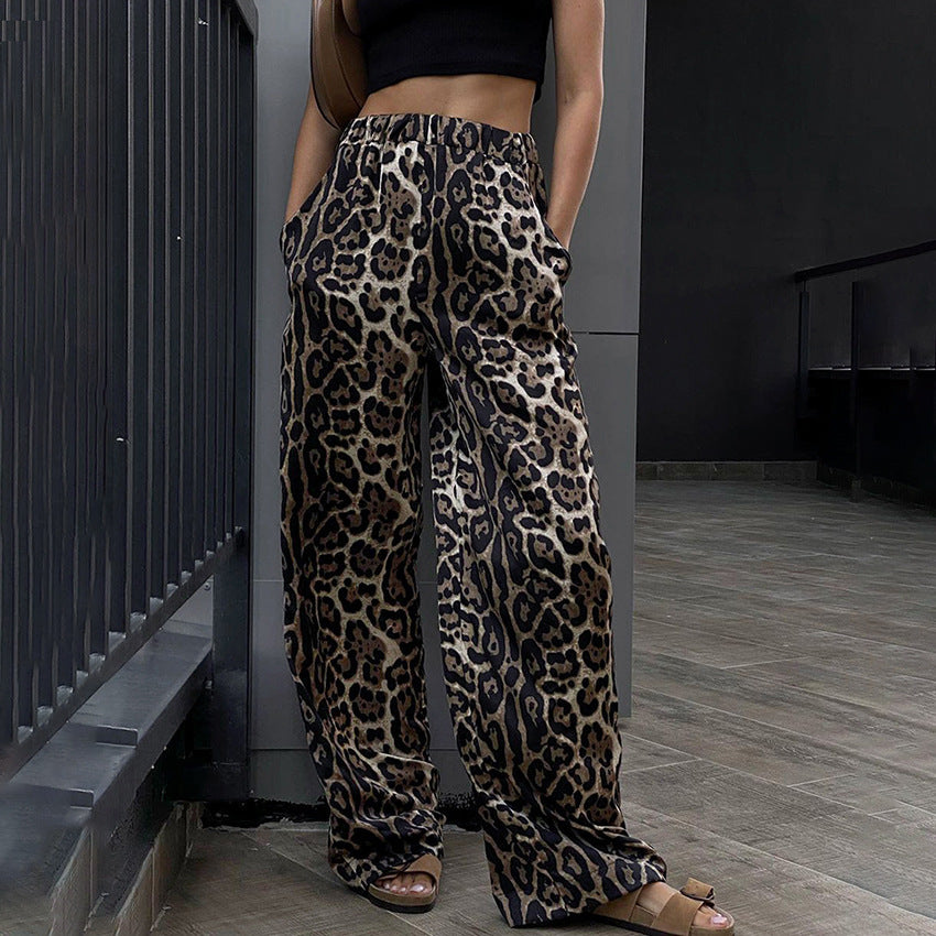 Damen Leoprint Palazzo-Hose EB