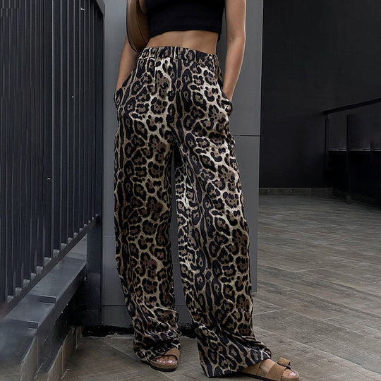 Damen Leoprint Palazzo-Hose EB