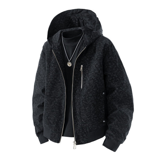 Herren Kapuzenblouson im Vintage-Suede-Look mit durchgehendem Reißverschluss und Rippenbündchen EB