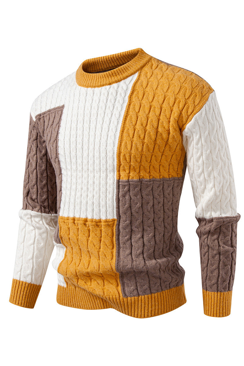 Herren modischer Strickpullover mit kreativer Farbblock-Optik EB