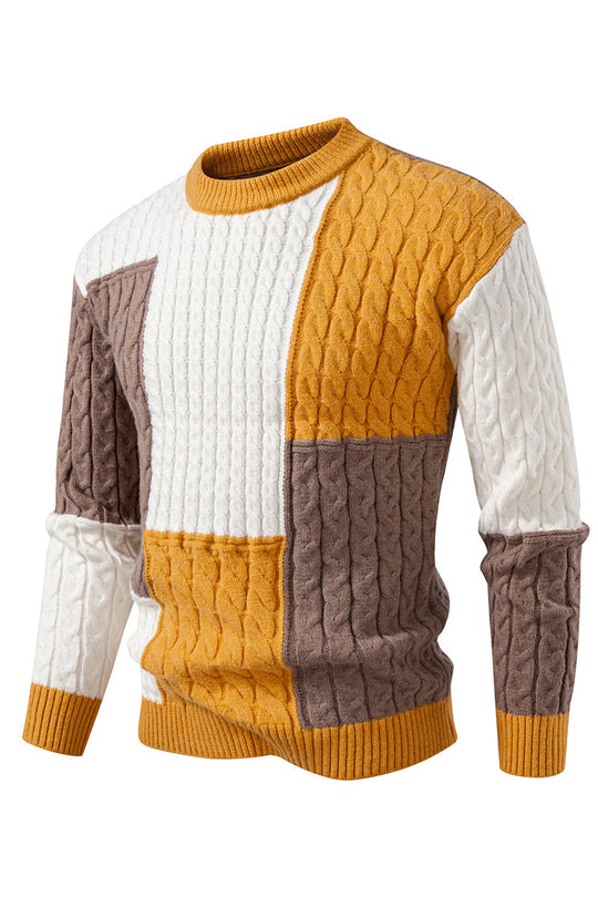 Herren modischer Strickpullover mit kreativer Farbblock-Optik EB
