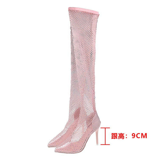 Damen Glitzernde Stiefeletten mit schmalem Absatz und elegantem Netzdesign EB