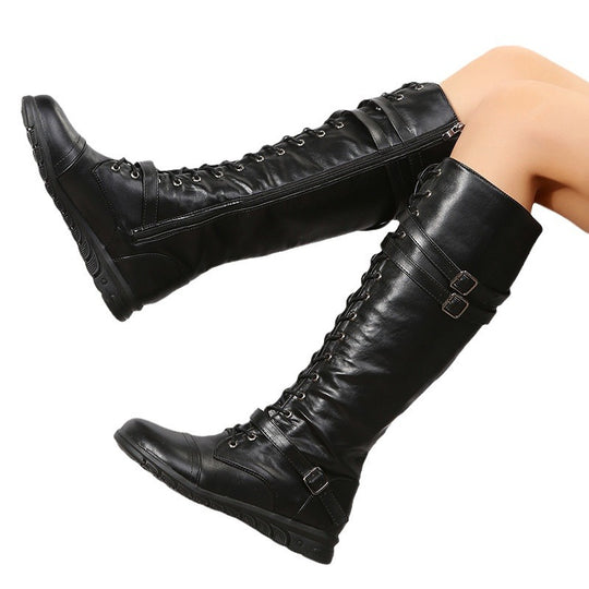 Damen  kniehohe Schnürstiefel mit Memory Fußbett, profilierter Gummisohle, Schnürung und seitlichem Reißverschluss EB