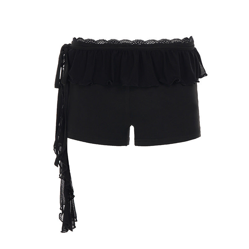 Damen Shorts mit Rüschendetail und verstellbarem Bindeband EB