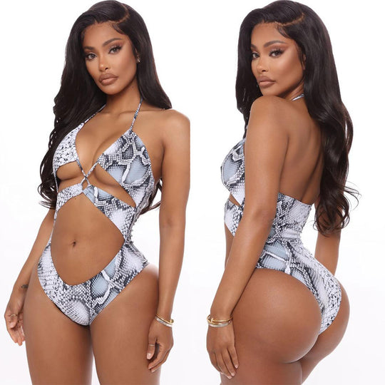 Damen Cut-Out Badeanzug mit schickem Schlangenmuster EB