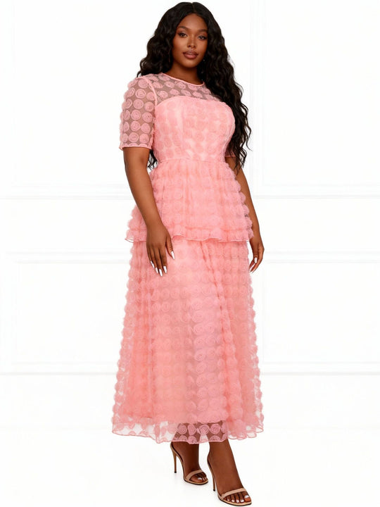 Damen Elegantes Maxi-Kleid mit floralem Volant-Design EB