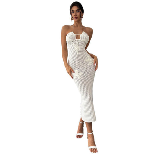 Damen Häkel-Maxikleid mit floralem Design EB
