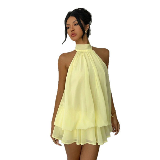 Damen luftiges Chiffon-Kleid mit asymmetrischem Schnitt EB