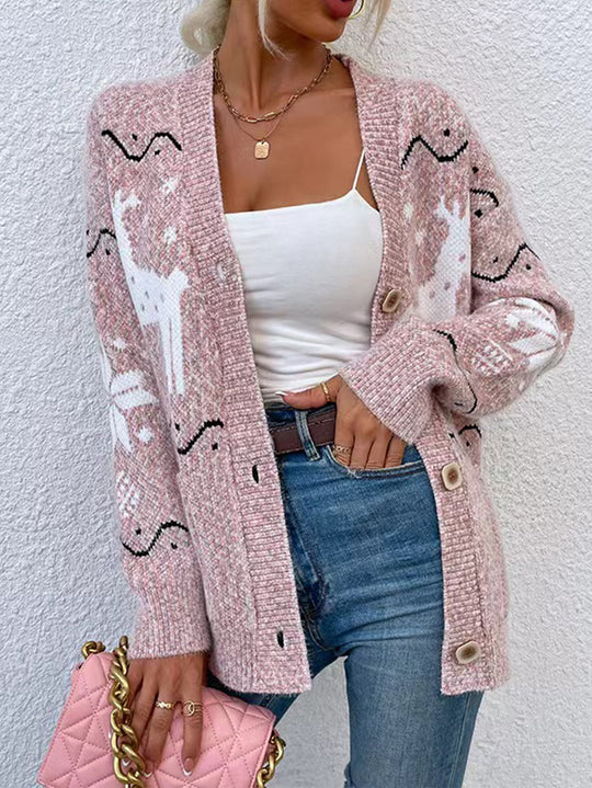 Damen Strickjacke mit kunstvollem Muster und eleganten Knopfdetails EB