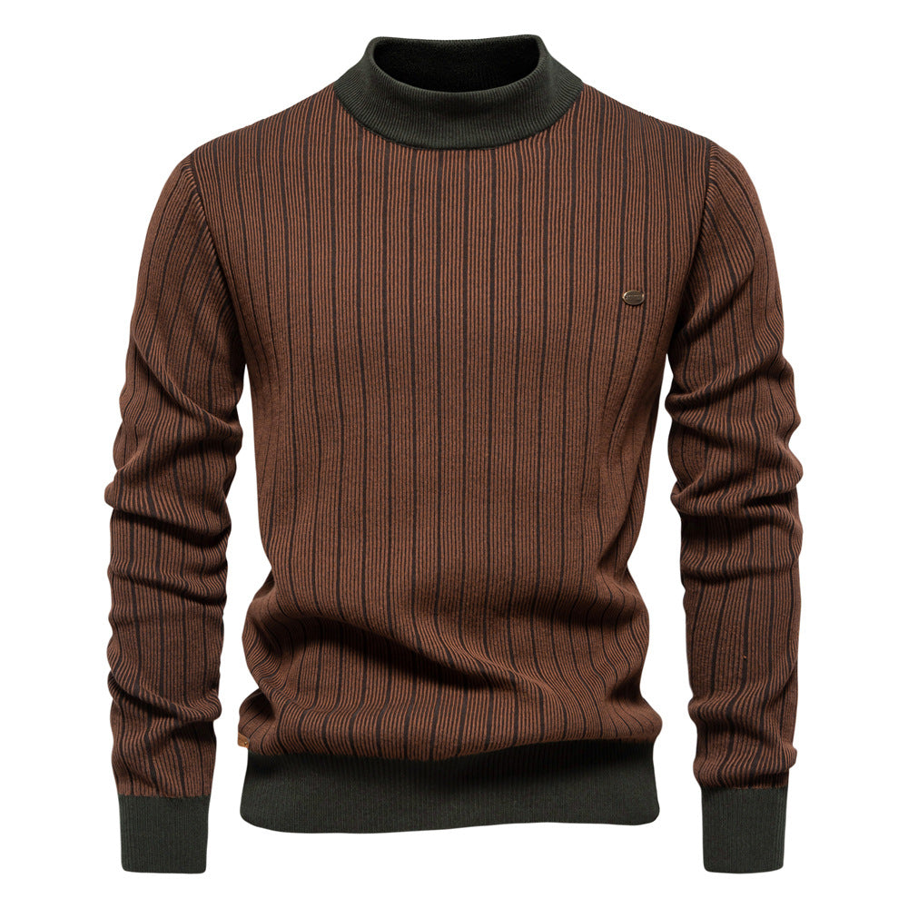 Herren Feinstrickpullover mit Rollkragen und Streifenmuster EB